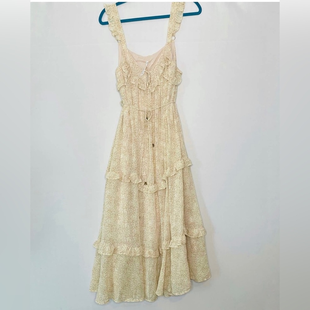 Indikah Dress NWOT Cottage Style Floral Tiered Ruffle Flowy Midi Lined Size M